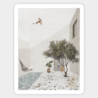 Greek Summer Architecture Collage Water Artwork Sticker